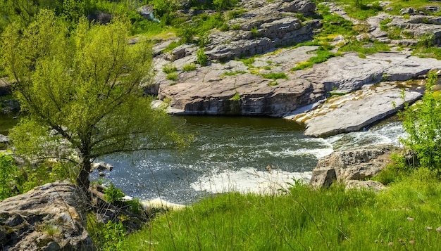 Hermoso paisaje de río rápido de montaña