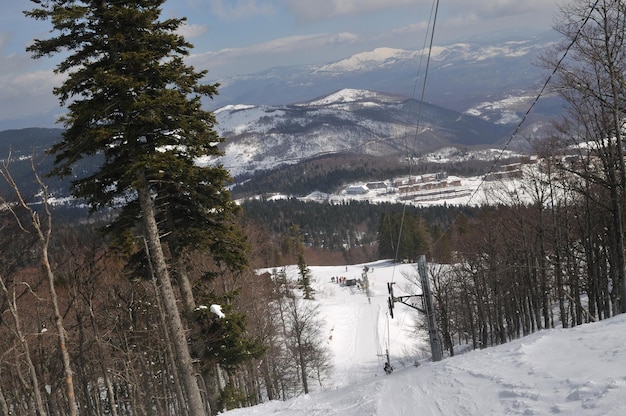 hermoso paisaje de la temporada de invierno con nieve de hielo y vientos fuertes