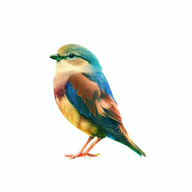 Hermoso pájaro de colores con fondo blanco.