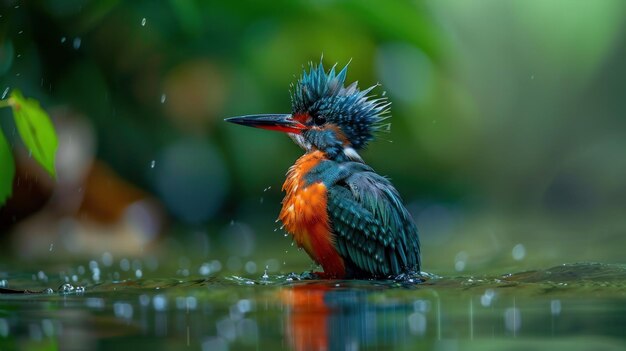 hermoso pájaro colorido sentado sobre el río en primer plano