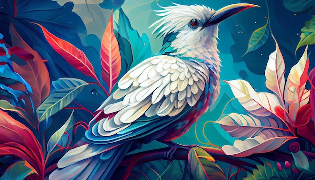 Un hermoso pájaro colorido con tema de primavera estacional Fondo de ilustración de pájaro retro vintage y clásico para fondo de pantalla Ai generativo