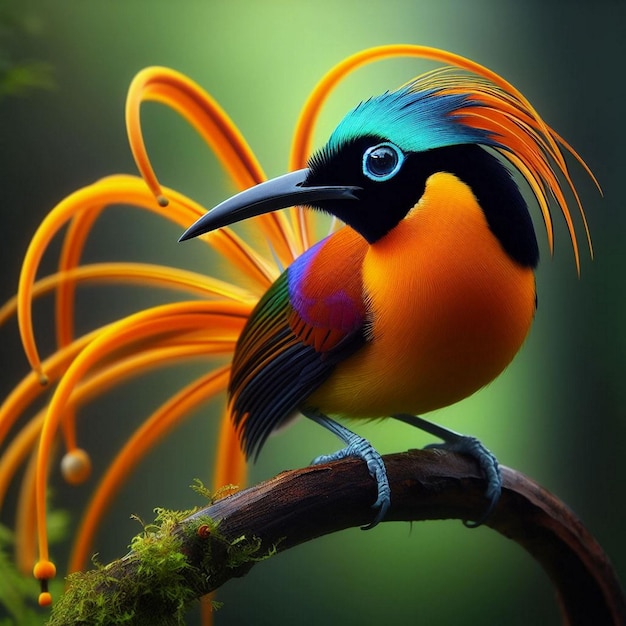El hermoso pájaro del paraíso en la rama del pájaro cendrawasih