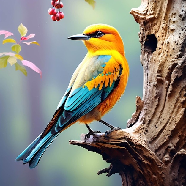 Foto un hermoso pájaro de pie en el árbol ai generado