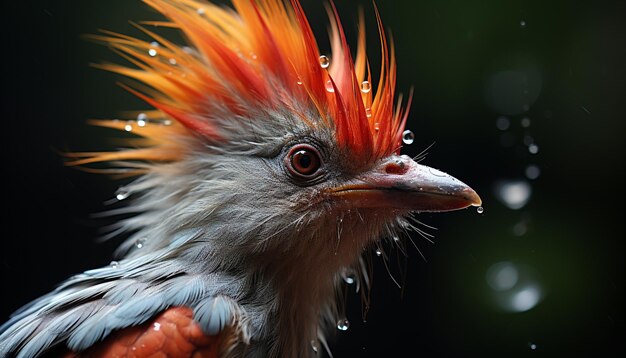 Hermoso pájaro con vibrantes plumas verdes posado en una rama generada por inteligencia artificial