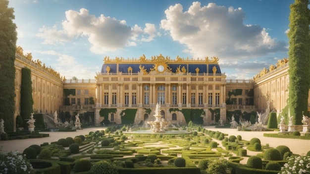 Hermoso palacio de versalles en un bosque mágico