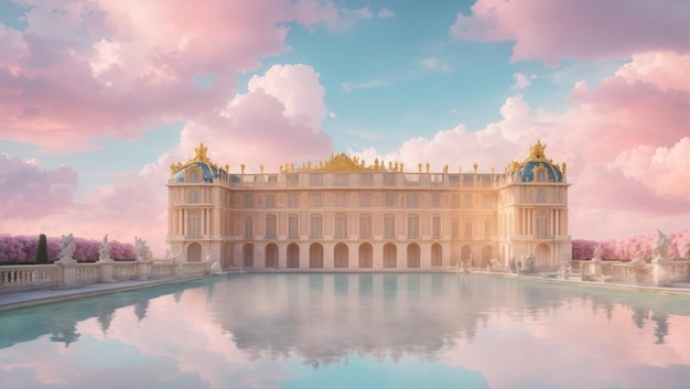 Hermoso palacio de versalles en un paisaje de nubes pastel