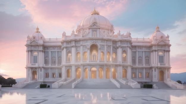 Hermoso palacio de versalles en un paisaje de nubes pastel