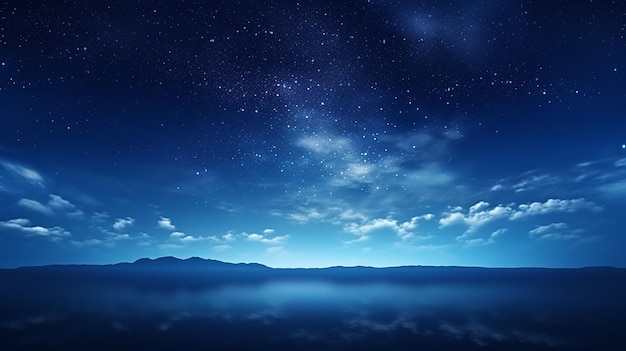 Foto hermoso panorama cielo nocturno azul vía láctea y estrella en el cielo azul oscuro