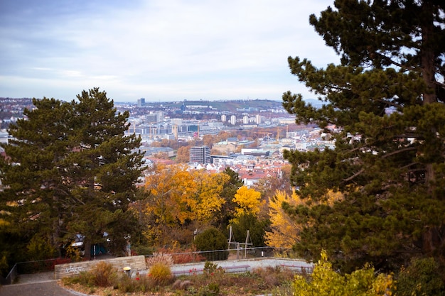 Hermoso panorama de la gran ciudad de otoño vista desde arriba