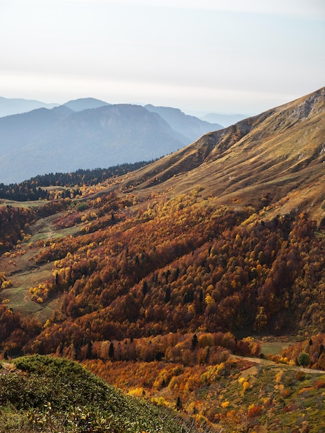 Hermoso panorama de las montañas libertad y belleza de la naturaleza vista otoñal de las montañas del cáucaso i...