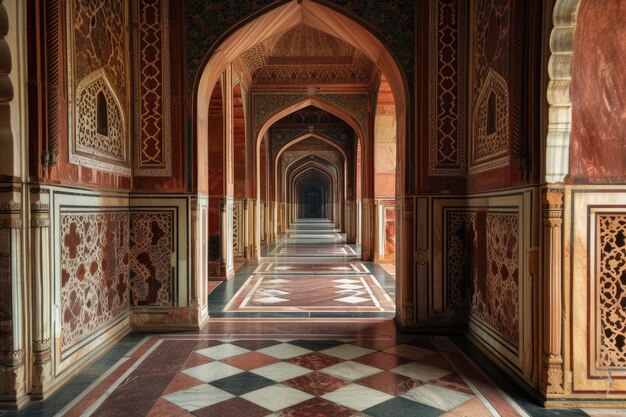 Foto hermoso pasillo de la mezquita en estilo islámico