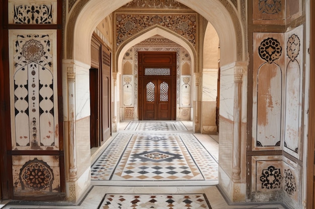 Foto hermoso pasillo de la mezquita en estilo islámico