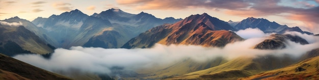 Hermoso paso de montaña de otoño con espesa niebla en Goulet Svaneti, Georgia