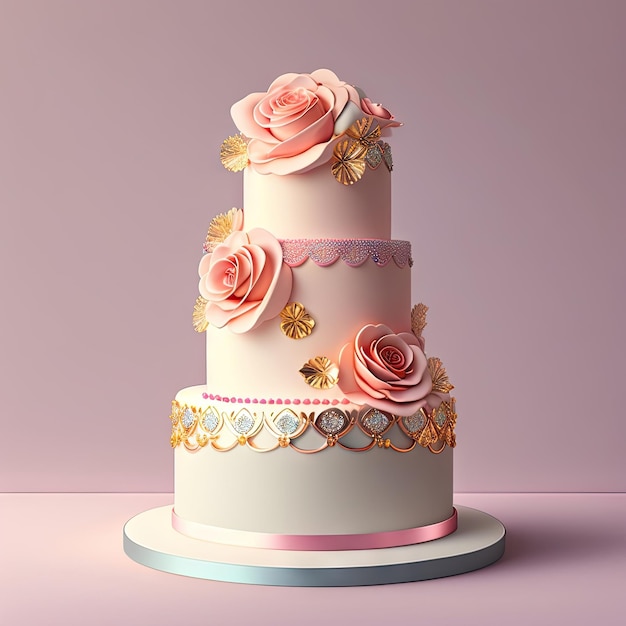 Hermoso pastel de bodas detallado con rosas Flores decorativas glaseadas