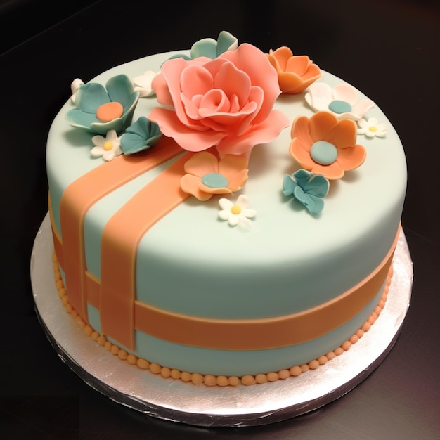 Un hermoso pastel de fondante decorado