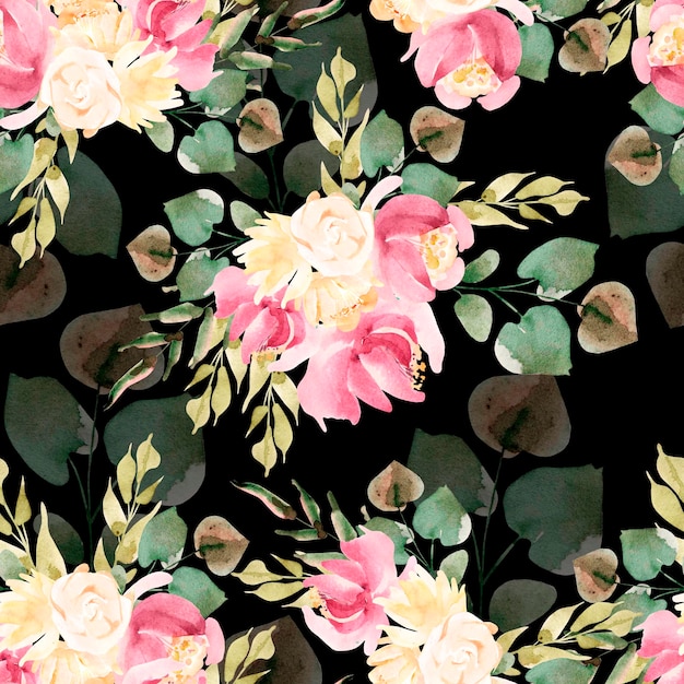 Hermoso patrón de acuarela colorido brillante con ilustración de flores rosas