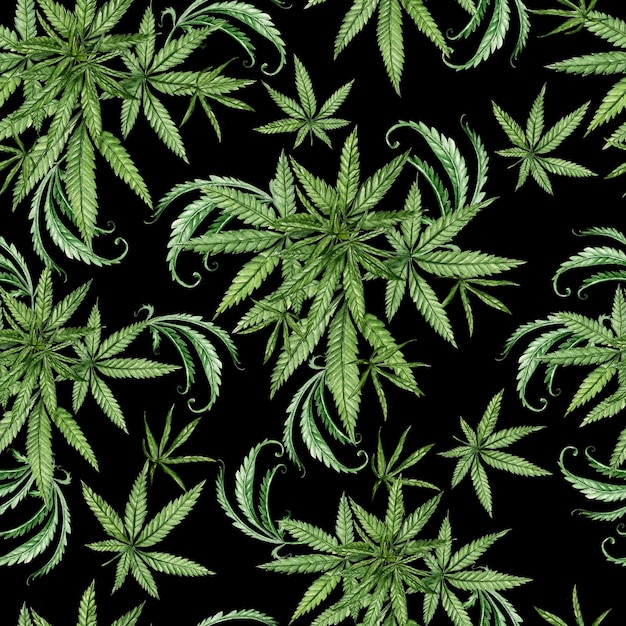 Hermoso patrón de acuarela tierna con ilustración de cannabis