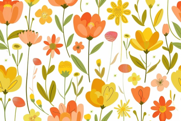 hermoso patrón sin costuras de flores de color naranja y amarillo en fondo claro