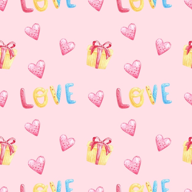 El hermoso patrón del día de San Valentín en acuarela