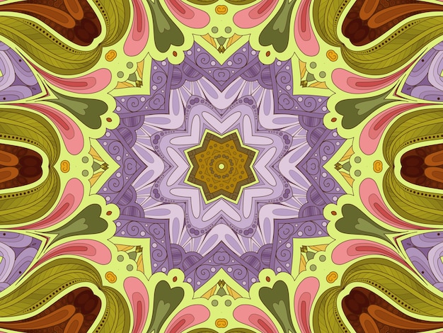 Hermoso patrón de flores, ilustración de flores, mosaico geométrico de tonos rosa verde amarillo, fondo floral