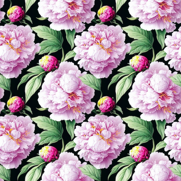 Hermoso patrón de flores de peonía sin fisuras Fondo de repetición floral de lujo decorativo IA generativa