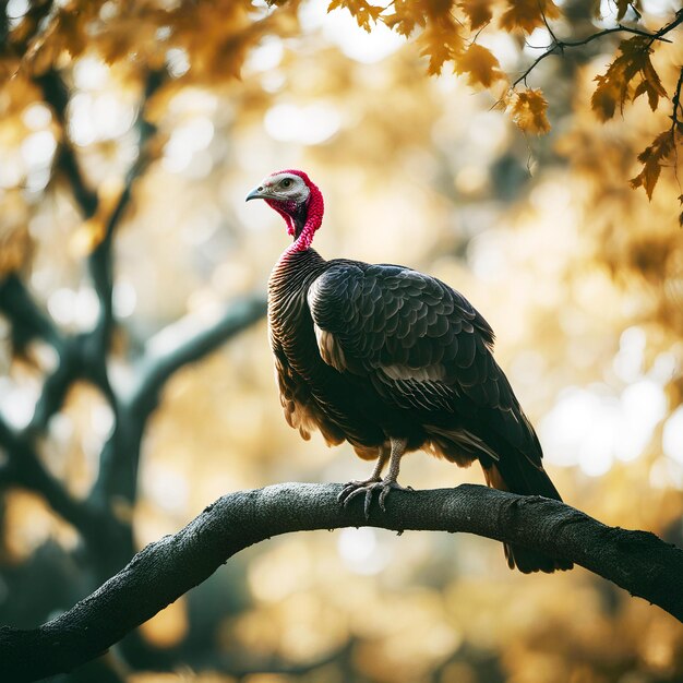 Hermoso pavo pavo sentado en una rama de árbol Generado por IA