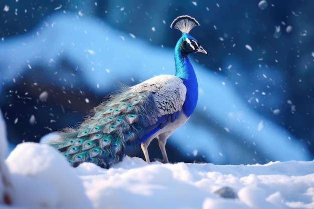 hermoso pavo real ártico en la nieve