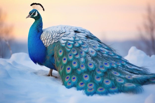 hermoso pavo real ártico en la nieve