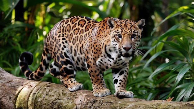 Foto el hermoso y en peligro de extinción jaguar americano en el hábitat natural pantera onca salvaje brasil brasileño