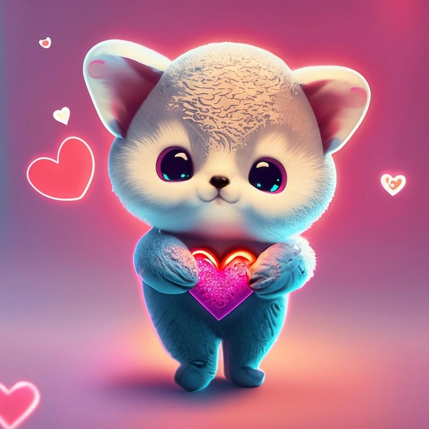 Foto hermoso pequeño y lindo banny sosteniendo un corazón amor día de san valentín
