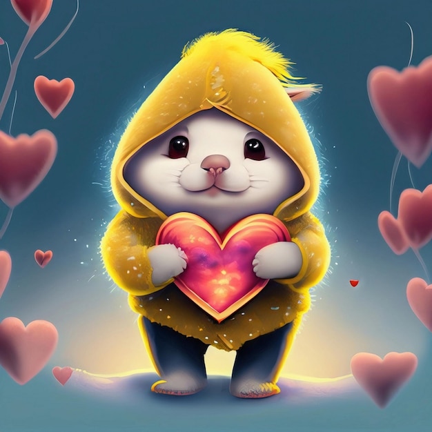 Foto hermoso pequeño y lindo banny sosteniendo un corazón amor día de san valentín