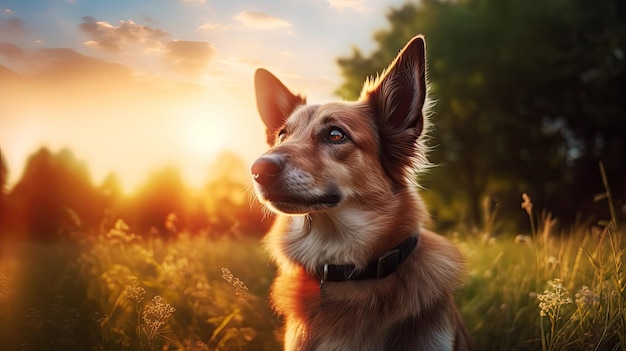 Hermoso perro al atardecer