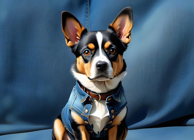 Un hermoso perro Basenji sentado en un fondo azul