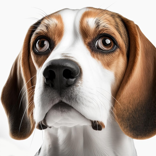 Hermoso perro Beagle aislado sobre fondo blanco IA generativa