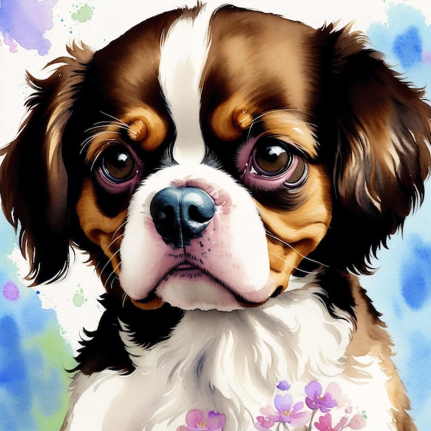 Un hermoso perro Cavalier King Charles Spaniel Pintura de acuarela Elegante elegancia IA generativa