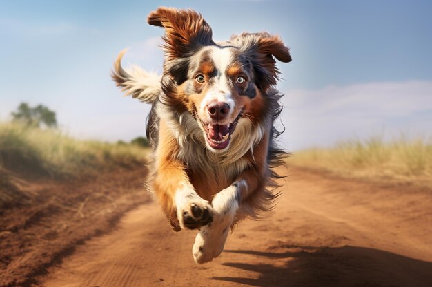 Un hermoso perro corriendo por una carretera generada por Ai