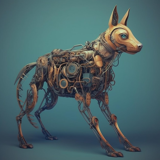 Hermoso perro cyborg animal 3D tecnología moderna robot imágenes AI Generated Art