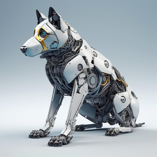 Hermoso perro cyborg siberiano robot realista animales mecánicos Arte generado por IA