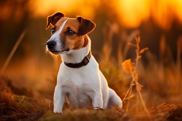 Hermoso perro Jack Russell en un hermoso fondo natural Perro en un paseo por el parque AI Generar