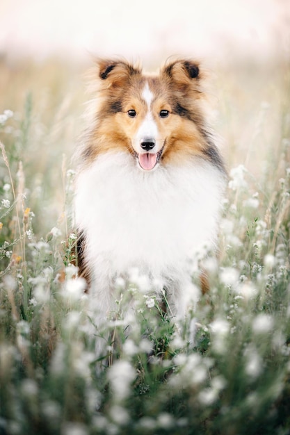 Hermoso perro pastor de Shetland al aire libre