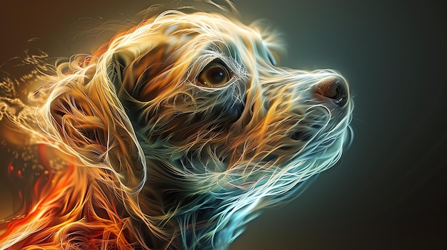 Foto un hermoso perro de pelo largo con un patrón de pelaje único y colorido el perro está mirando a algo con una expresión curiosa en su cara