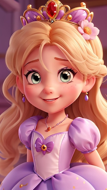 Hermoso personaje de muñeca princesa con vestido morado