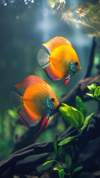 un hermoso pez disco en el acuario