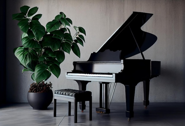 Hermoso piano de cola en el fondo interior Generado por IA