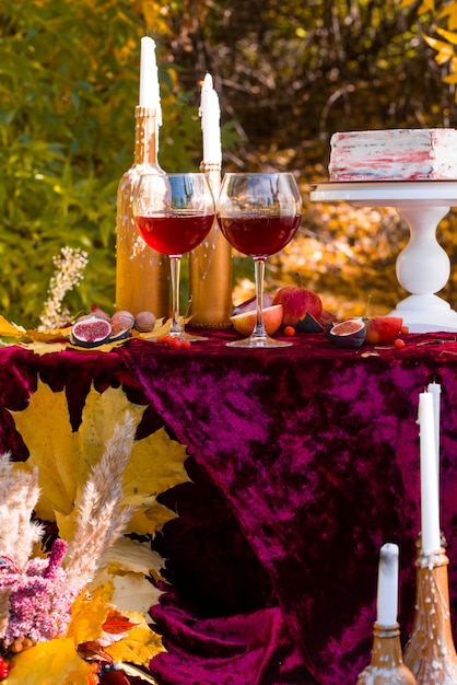 Hermoso picnic de otoño en la naturaleza en el parque.