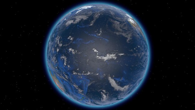 Hermoso planeta tierra en el espacio contra el fondo de estrellas oceanía d renderizado