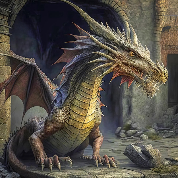 hermoso y poderoso dragón de fantasía IA generativa