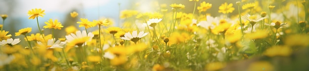 Hermoso prado de primavera con flores amarillas de margaritas Fondo de la naturaleza