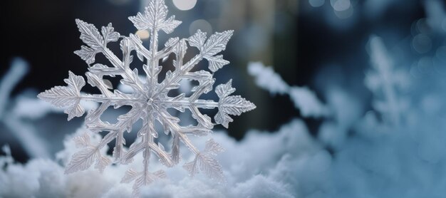 Un hermoso primer plano de un copo de nieve en la nieve