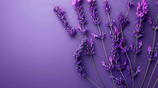 Foto un hermoso primer plano de flores de lavanda en plena floración contra un sólido fondo púrpura la imagen es suave y soñadora con una calidad pictórica